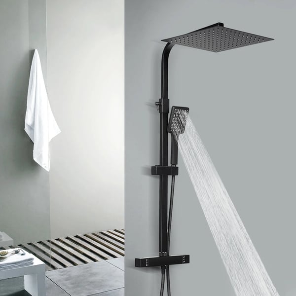 Brusersystem - Termostatisk Væghængt - Hovedbruser + Håndbruser - Universel 1,27 cm Tilslutning - Messing/ABS/Rustfrit - Keramisk Ventil - Sort