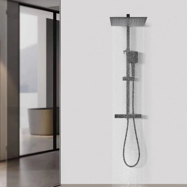 Brusersystem - Termostatisk Væghængt - Hovedbruser + Håndbruser - Universel 1,27 cm Tilslutning - Messing/ABS/Rustfrit - Keramisk Ventil - Sort