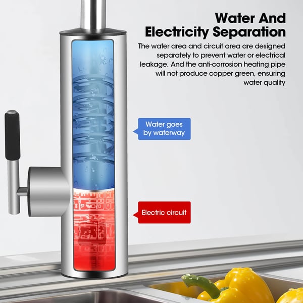 Elektrisk vandhane vandvarmer - 3000 W 220 V EU-stik - Øjeblikkelig, tankløs - Varmt/koldt vand - Køkken & bad - Digitalt display - Sølv