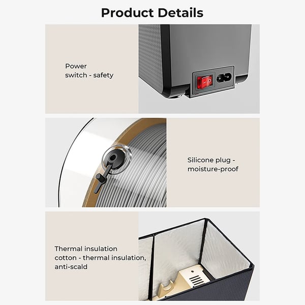 Filamenttørrer til 3D-printer - Filament Dryer Box 2.0 - 220V EU-stik - Realtids fugtovervågning - Filamentopbevaring - Sort