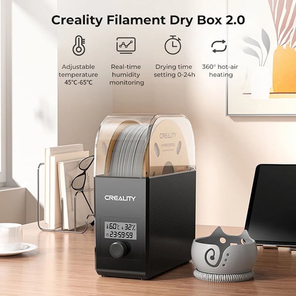 Filamenttørrer til 3D-printer - Filament Dryer Box 2.0 - 220V EU-stik - Realtids fugtovervågning - Filamentopbevaring - Sort