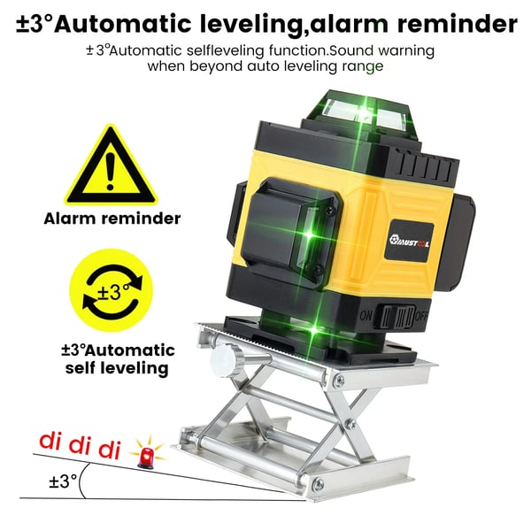 Lasertasain Ristiviivalaser - 4D16 - 16 Viivaa - 360° Itsetasaava - Punainen/Sininen/Vihreä Laser - Tarkkuus 0,2 mm/m - IP54 - Akku Mukana
