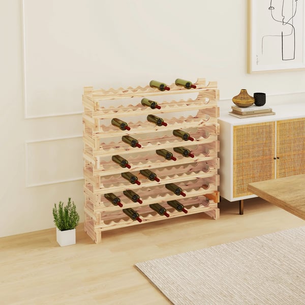 Vinställ & vinhylla - Trä, 8 nivåer - 96 flaskor - Belastning 100 kg - 114×28×113,5 cm - För kök/bar - Ljusgul