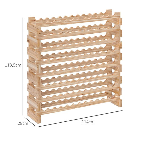 Vinställ & vinhylla - Trä, 8 nivåer - 96 flaskor - Belastning 100 kg - 114×28×113,5 cm - För kök/bar - Ljusgul