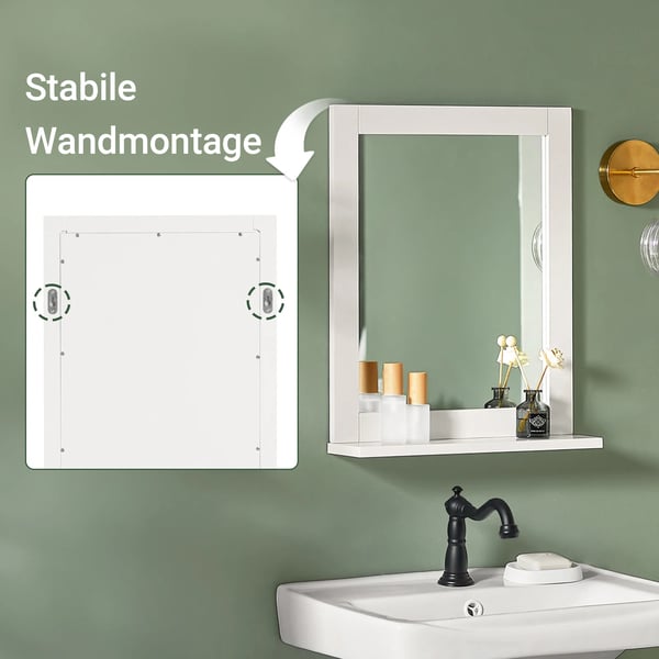 Vægspejl med hylde - Badeværelsesspejl - 40×49×10 cm - Aluminiumsramme - Moderne Design - Hvid