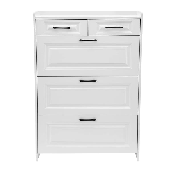 Skoskab - Vippeskuffe Skab - 3 Vippeskuffer + 2 Skuffer - Justerbare Skilleplader - 80×24×120 cm - Rummer 16–20 Par - Til Entré - Hvid