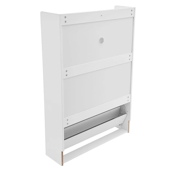 Skoskab - Vippeskuffe Skab - 3 Vippeskuffer + 2 Skuffer - Justerbare Skilleplader - 80×24×120 cm - Rummer 16–20 Par - Til Entré - Hvid