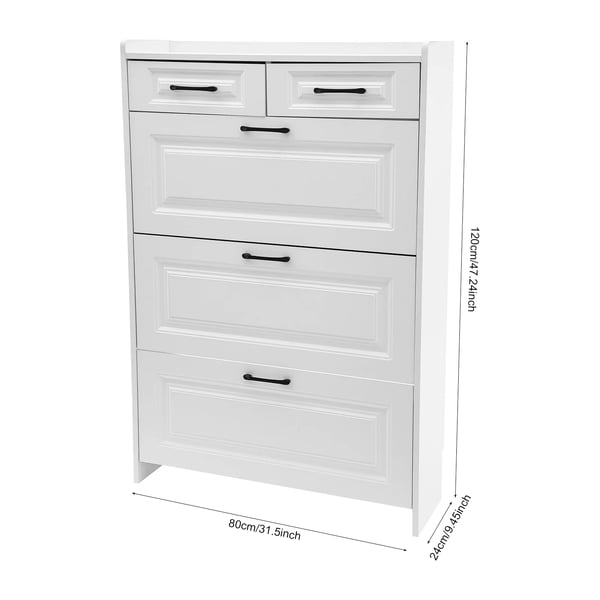 Skoskab - Vippeskuffe Skab - 3 Vippeskuffer + 2 Skuffer - Justerbare Skilleplader - 80×24×120 cm - Rummer 16–20 Par - Til Entré - Hvid