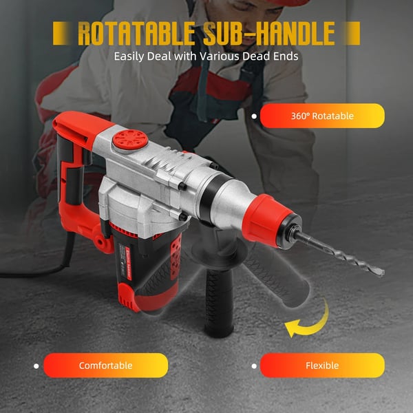 Borhammer - Roterende Hammerbor - 2200 W - 220 V EU-stik - 0–930 o/min, 3300 slag/min - 50 Hz - 6,8 kg - Rød