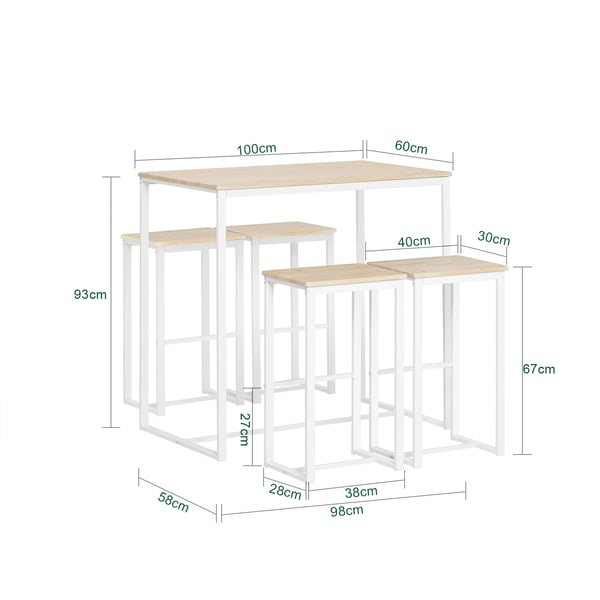 Barbord-sæt med 4 barstole - OGT15-WN - 5-delt - Bord + 4 barstole - Træ - Minimalistisk moderne - Kræver montering - Ikke foldbar - Hvid/natur