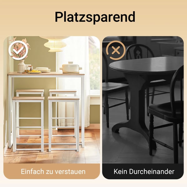 Barbord-sæt med 4 barstole - OGT15-WN - 5-delt - Bord + 4 barstole - Træ - Minimalistisk moderne - Kræver montering - Ikke foldbar - Hvid/natur