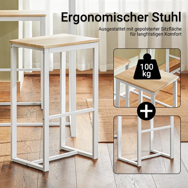 Barbord-sæt med 4 barstole - OGT15-WN - 5-delt - Bord + 4 barstole - Træ - Minimalistisk moderne - Kræver montering - Ikke foldbar - Hvid/natur