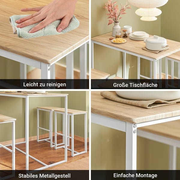 Barbord-sæt med 4 barstole - OGT15-WN - 5-delt - Bord + 4 barstole - Træ - Minimalistisk moderne - Kræver montering - Ikke foldbar - Hvid/natur