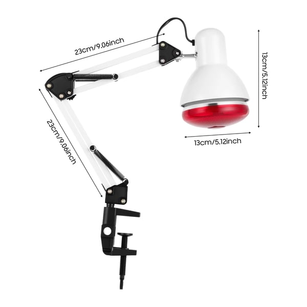 Infrarød varmelampe - Bordterapilampe - Effekt 150 W - Justerbart 360° hoved - Fatning E27 - EU-stik 220 V - Hvid