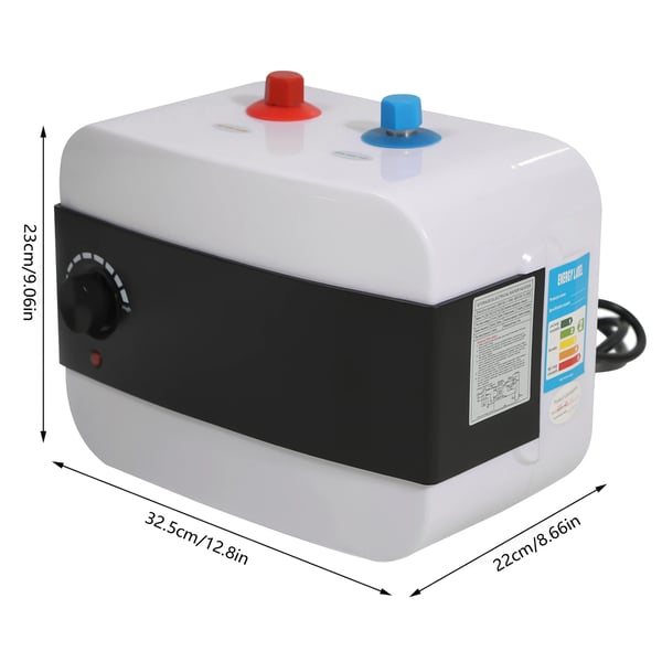 Vandvarmer - Under-vask mini - 6 l - 1500 W - Øjeblikkeligt varmt vand - Justerbar 30–65 °C - 304/316L rustfrit stål - Hvid