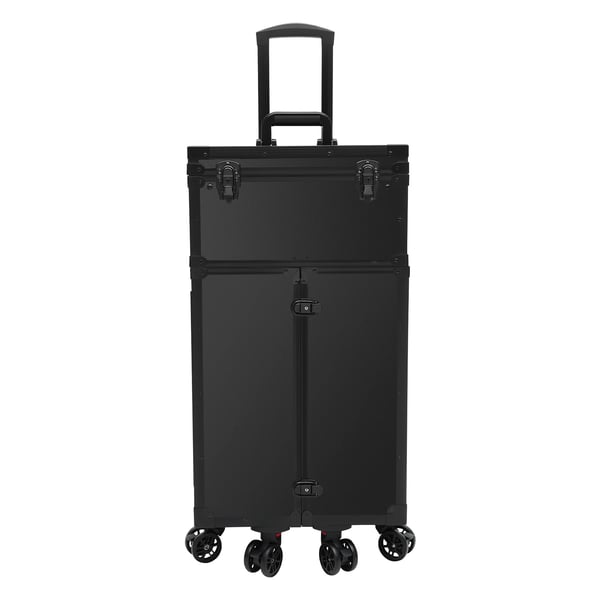 Sminkväska på hjul - Kosmetiktrolley - 6 Universella hjul - Bärkapacitet 30 kg - 3 Justerbara teleskophandtag - 4 Lådor - Aluminiumlegering - Svart