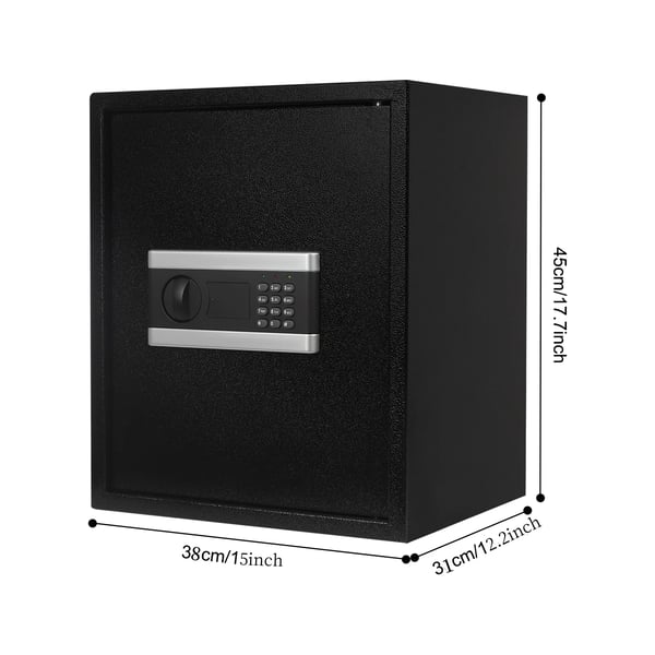 Elektronisk pengeskab - Se-45-EF digital brandsikkert pengeskab - Stål - Kode + nøgle - 38×31×45 cm - Hjem og kontor - Sort