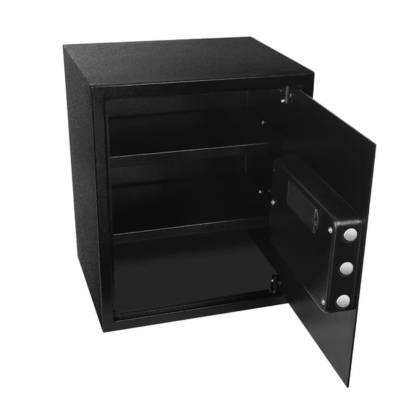 Elektronisk pengeskab - Se-45-EF digital brandsikkert pengeskab - Stål - Kode + nøgle - 38×31×45 cm - Hjem og kontor - Sort