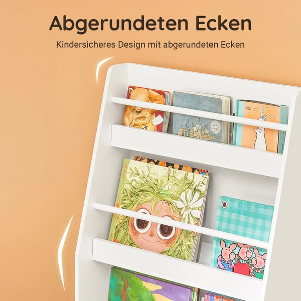 Bogreol til børn - 3 hylder - Træ - Til bøger og dekoration - Kræver montering - Elfenbenshvid