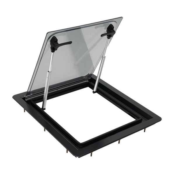 Skydevindue - Autocamper/campingvogn - 45 x 50 cm - 70° åbning - Rullegardin & myggenet - Sort