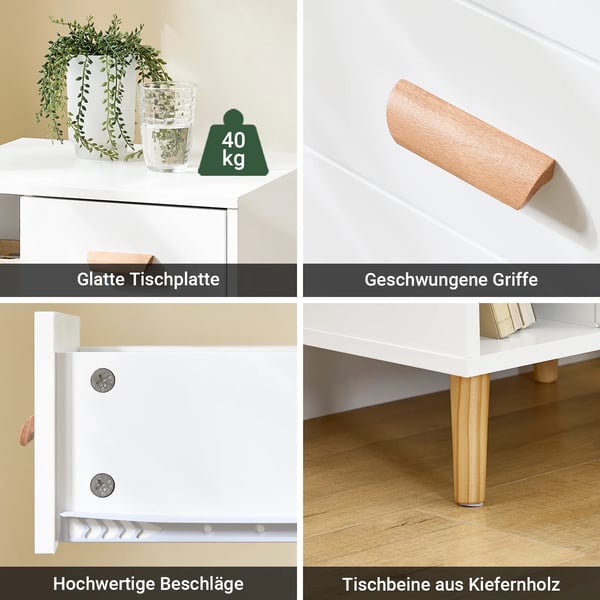 Sengebord Natbord - FBT95-W - 3 Skuffer - 2 Åbne Rum - Træ - Minimalistisk Moderne - Montering Påkrævet - Uden Hjul - Hvid