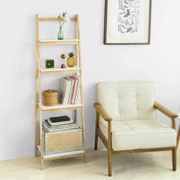 Stigehylde - FRG162-N Reol/Magasinreol - 4 Hylder - Sammenklappelig - Træ - Mål 42×140×34 cm - Natur