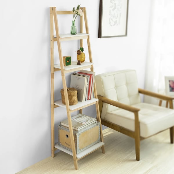 Stigehylde - FRG162-N Reol/Magasinreol - 4 Hylder - Sammenklappelig - Træ - Mål 42×140×34 cm - Natur