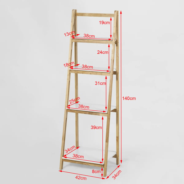 Stigehylde - FRG162-N Reol/Magasinreol - 4 Hylder - Sammenklappelig - Træ - Mål 42×140×34 cm - Natur