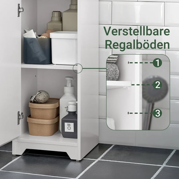 Badeværelseshøjskab smalt - BZR109-W - Fritstående, Træ, Lakeret overflade, Længde under 60 cm, Samling kræves - Hvid