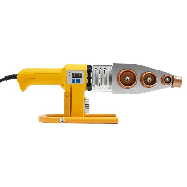 Plastrørsvejser - PPR/PB/PE muffesvejser - Diameter 20–63 mm - Effekt 850 W, 220 V - Justerbar 0–380 °C - Digitalt display - Seks dyser - Gul