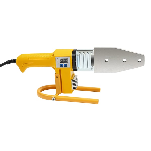 Plastrørsvejser - PPR/PB/PE muffesvejser - Diameter 20–63 mm - Effekt 850 W, 220 V - Justerbar 0–380 °C - Digitalt display - Seks dyser - Gul