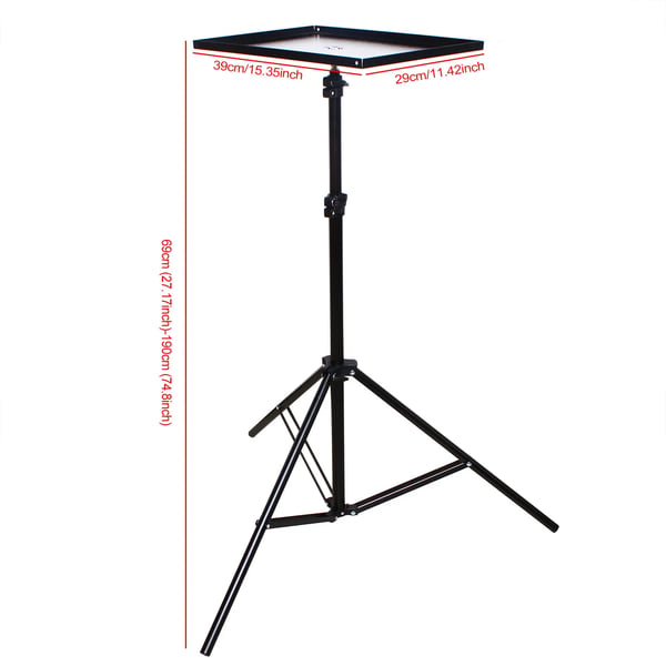 Laptopstander - Stativ/Holder - Højdejusterbar 69–190 cm - Sammenklappelig - Stålbakke 39×29 cm - Maks 5 kg - Skridsikre puder - Sort