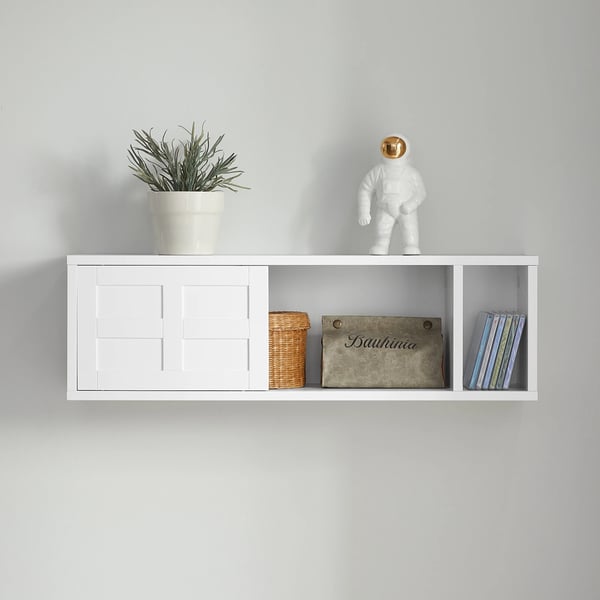 Væghængt knagerække - Vægskab med skydedøre - Med rum/hylde - Moderne stil - Samling kræves - 75×23×20 cm - Hvid