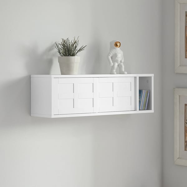 Væghængt knagerække - Vægskab med skydedøre - Med rum/hylde - Moderne stil - Samling kræves - 75×23×20 cm - Hvid