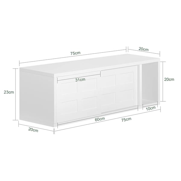 Væghængt knagerække - Vægskab med skydedøre - Med rum/hylde - Moderne stil - Samling kræves - 75×23×20 cm - Hvid