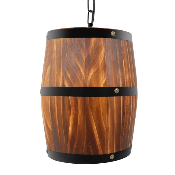 Vintage vintønde i træ - Loftpendel - Industri/Landlig - Justerbar kæde 10–90 cm - E26, 1 lyskilde - Mål 24×24×30 cm - Spænding 90–260 V - Brun