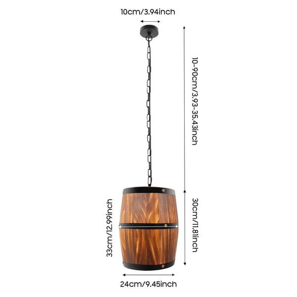 Vintage vintønde i træ - Loftpendel - Industri/Landlig - Justerbar kæde 10–90 cm - E26, 1 lyskilde - Mål 24×24×30 cm - Spænding 90–260 V - Brun