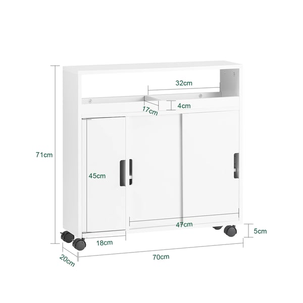 Rullevogn - Badeværelsesvogn - 2 hylder & 2 bakker - Træ - Med hjul - Kompakt <60 cm - Hvid