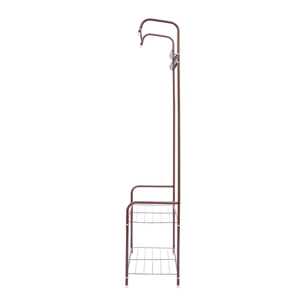 Tøjstativ - Fristående Garderobestativ - To Hylder - Fire Kroge - Metal - Mål 57×30×165 cm - Bærer ca. 15 kg - Kaffebrun
