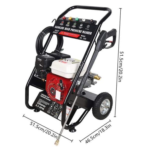 Benzindrevet højtryksrenser - 4‑takt - 7,5 hk - 2200 psi - 3400 rpm - Overfladerenser medfølger - CE