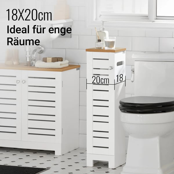 Badeværelsesskab & Toiletpapir opbevaring - BZR85-W - Fritstående - 3 Hylder - Træ - Multifunktion - Hvid
