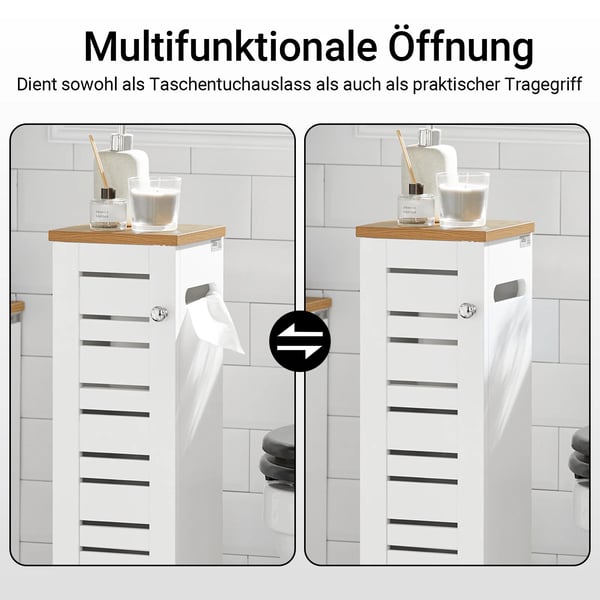 Badeværelsesskab & Toiletpapir opbevaring - BZR85-W - Fritstående - 3 Hylder - Træ - Multifunktion - Hvid