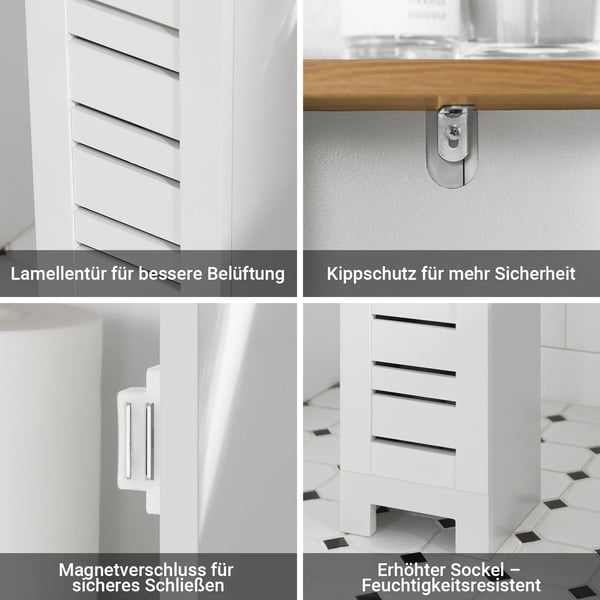 Badeværelsesskab & Toiletpapir opbevaring - BZR85-W - Fritstående - 3 Hylder - Træ - Multifunktion - Hvid