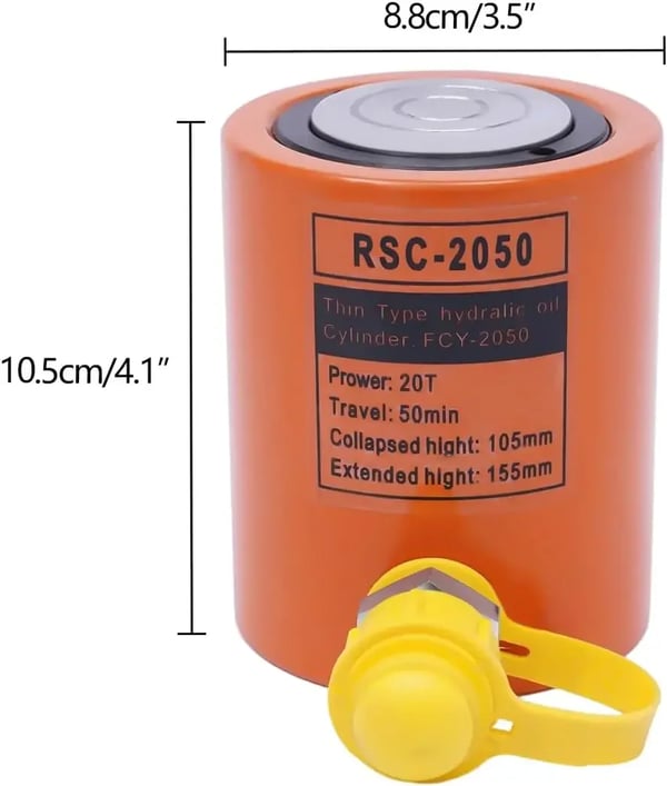Hydraulikcylinder - Sæt med håndpumpe - Kapacitet 20 ton - Slaglængde 50 mm - Tryk op til 70 MPa - Orange