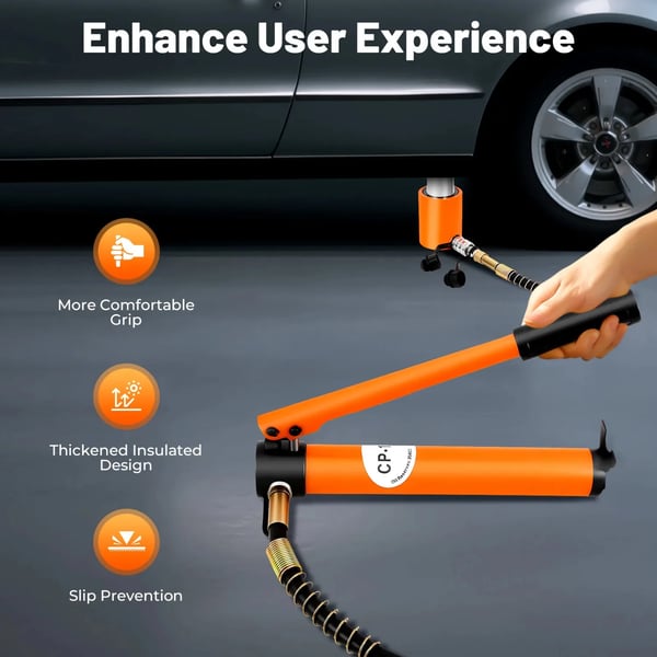 Hydraulikcylinder - Sæt med håndpumpe - Kapacitet 20 ton - Slaglængde 50 mm - Tryk op til 70 MPa - Orange
