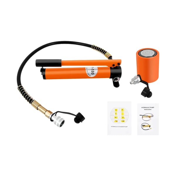Hydraulikcylinder - Sæt med håndpumpe - Kapacitet 20 ton - Slaglængde 50 mm - Tryk op til 70 MPa - Orange