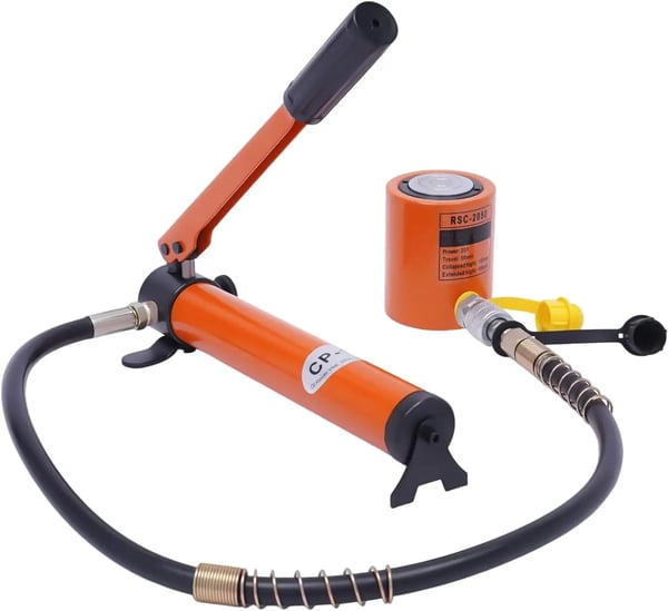 Hydraulikcylinder - Sæt med håndpumpe - Kapacitet 20 ton - Slaglængde 50 mm - Tryk op til 70 MPa - Orange