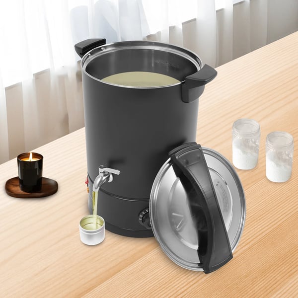Vokssmelter til lysfremstilling - Elektrisk voksgryde/voksvarmer - 10 L - 1,8 kW - Rustfrit stål - Mørk Khaki