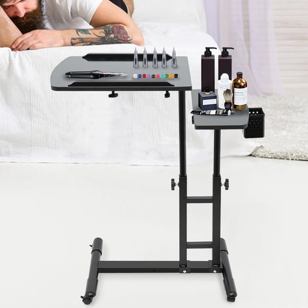 Tatoveringsvogn - Salonvogn med dobbelt bakke - Højde 57,5–90 cm - 64×40 cm - Hjul - Jernramme - Sort
