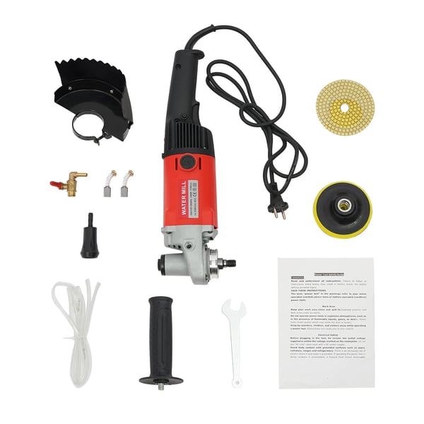 Vådsliber til sten - Polermaskine - 1400 W - 6 hastigheder - 800–8100 o/min - 220 V 50 Hz - Med diamantskiver - Rød